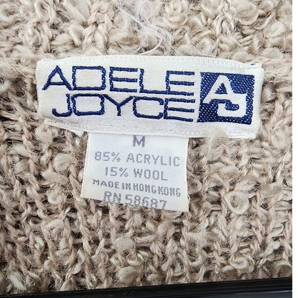 Vintage Adele Joyce Sweater Womens M Tan Wool Curly Knit Open Front Cardigan - Picture 4 of 8